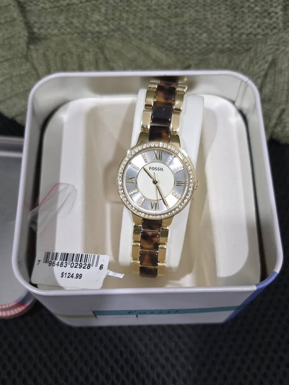 Fossil Women's Gold-Tone Watch with Tortoiseshell Bracelet and Crystal Bezel